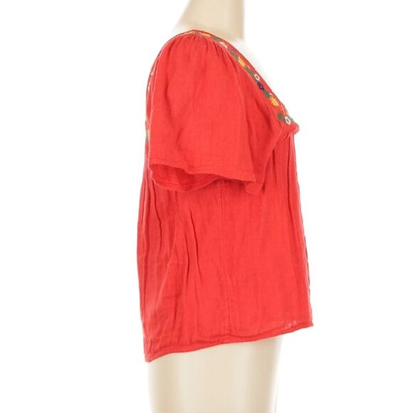 Sézane Bea Blouse Cherry Red Embroidered Sqaure Neckline French Girl Boxy Top - Picture 3 of 10